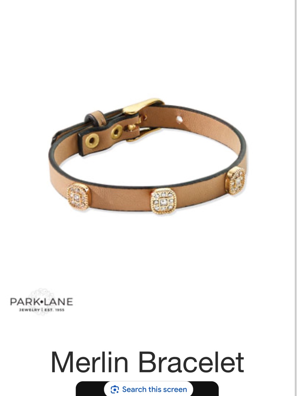 Park Lane Tan Leather Bracelet with Gold Crystal Accents Merlin